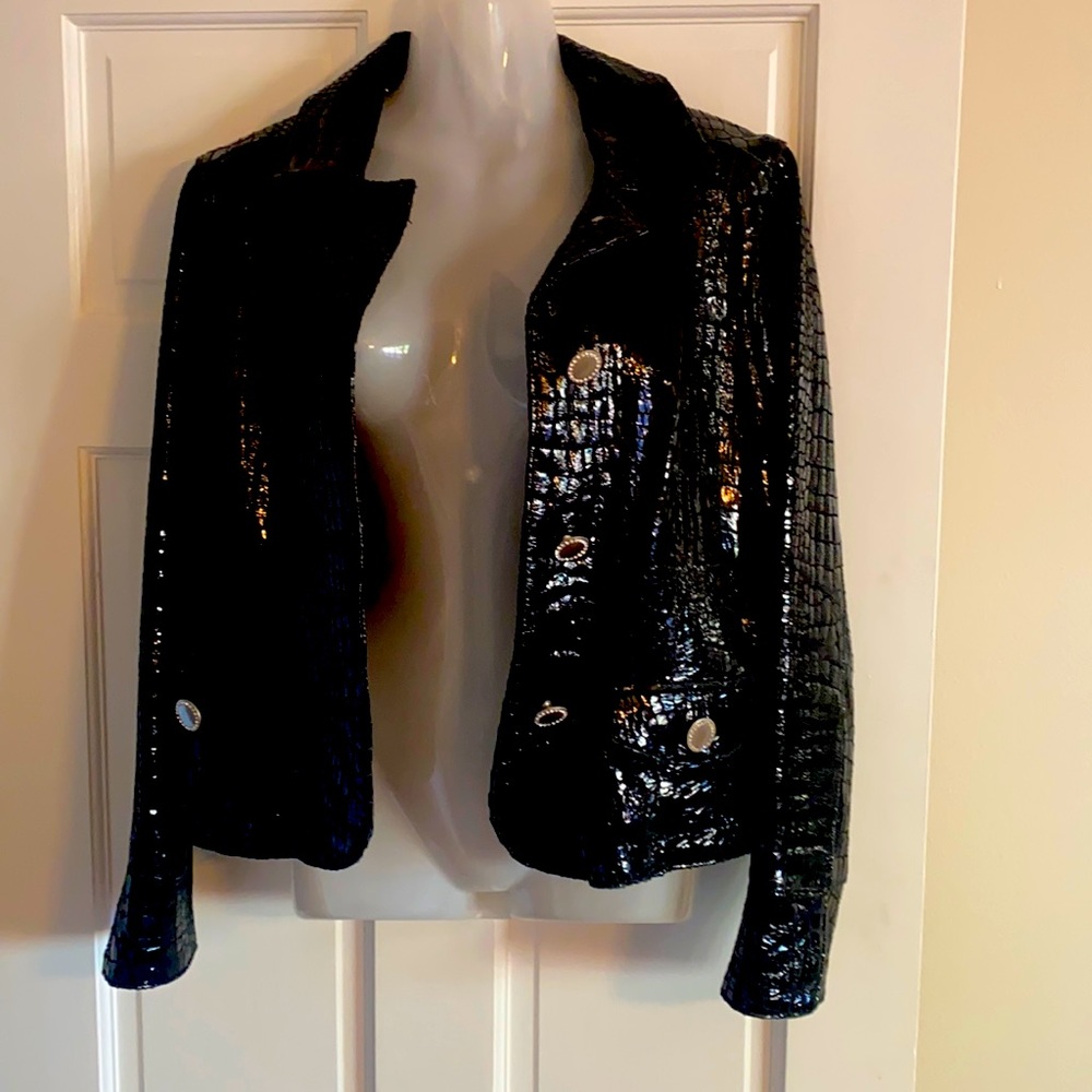 - Black Lamb skin Leather Jacket w/ rhinestone buttons. Size Small